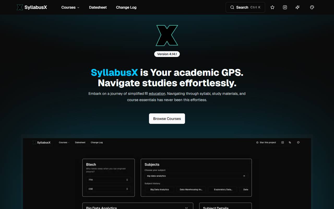 Syllabusx Client homepage