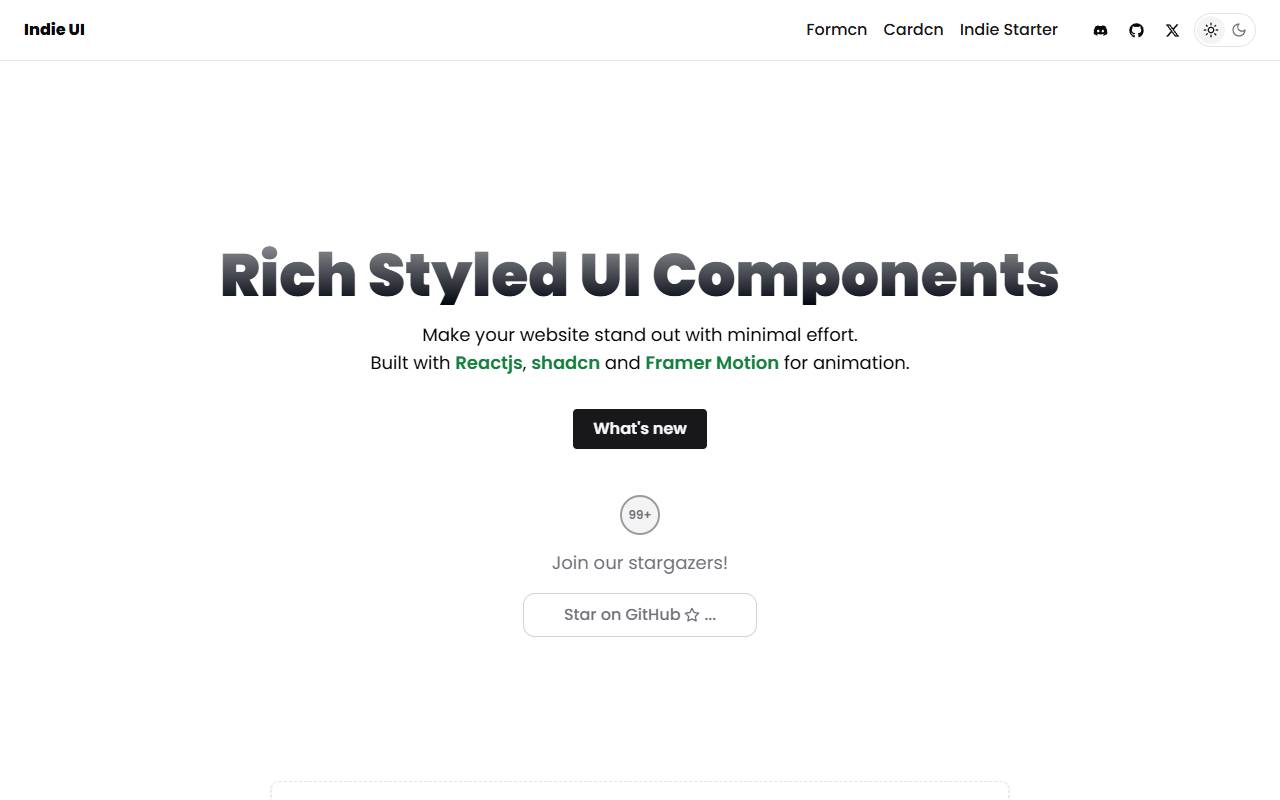 Indie UI homepage