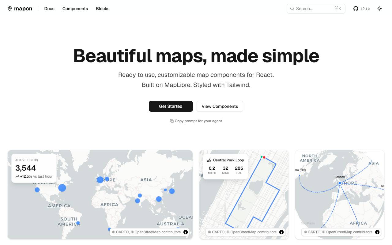 Mapcn homepage