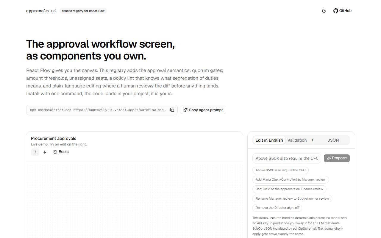 approvals-ui homepage