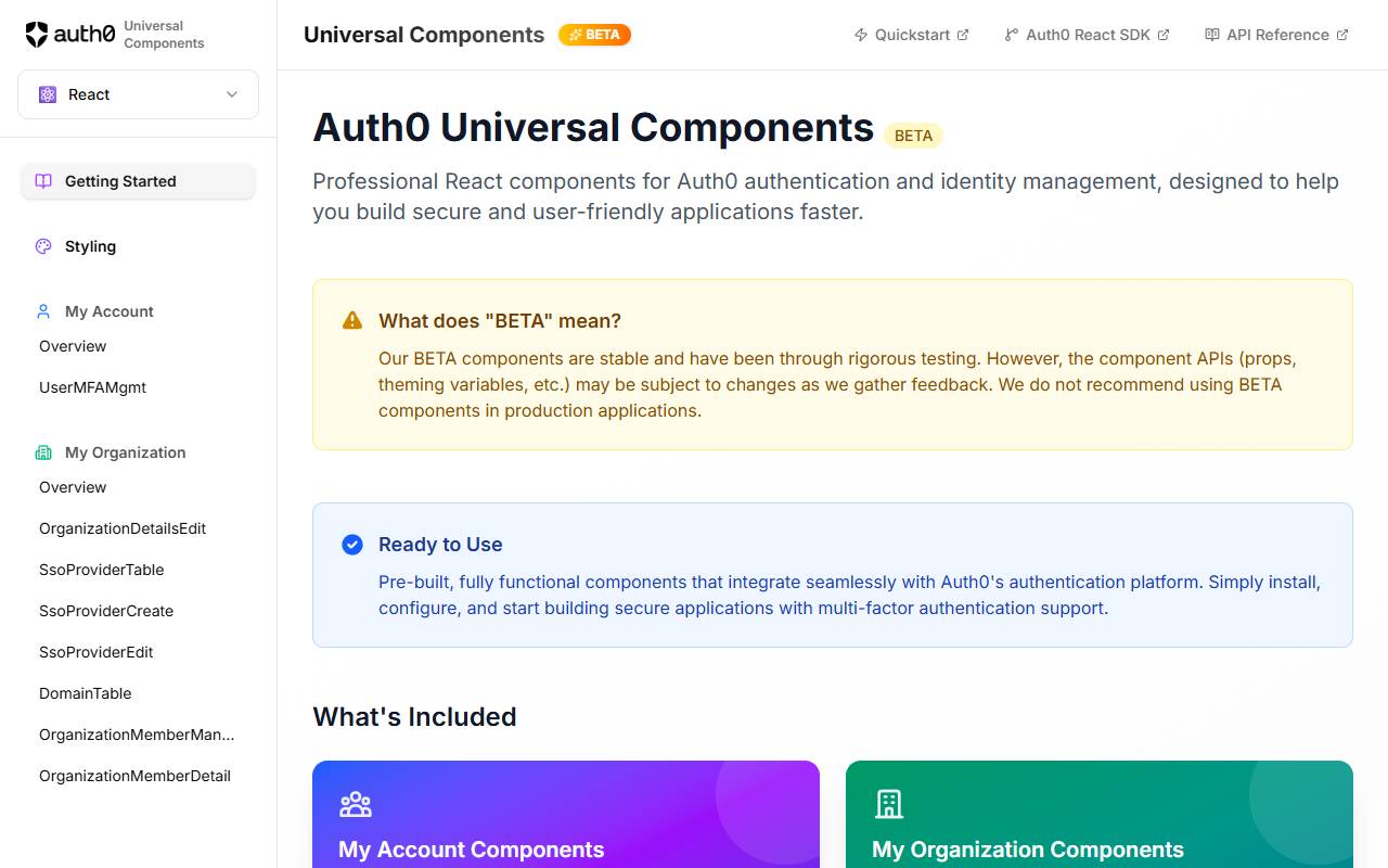 Auth0 Universal Components homepage