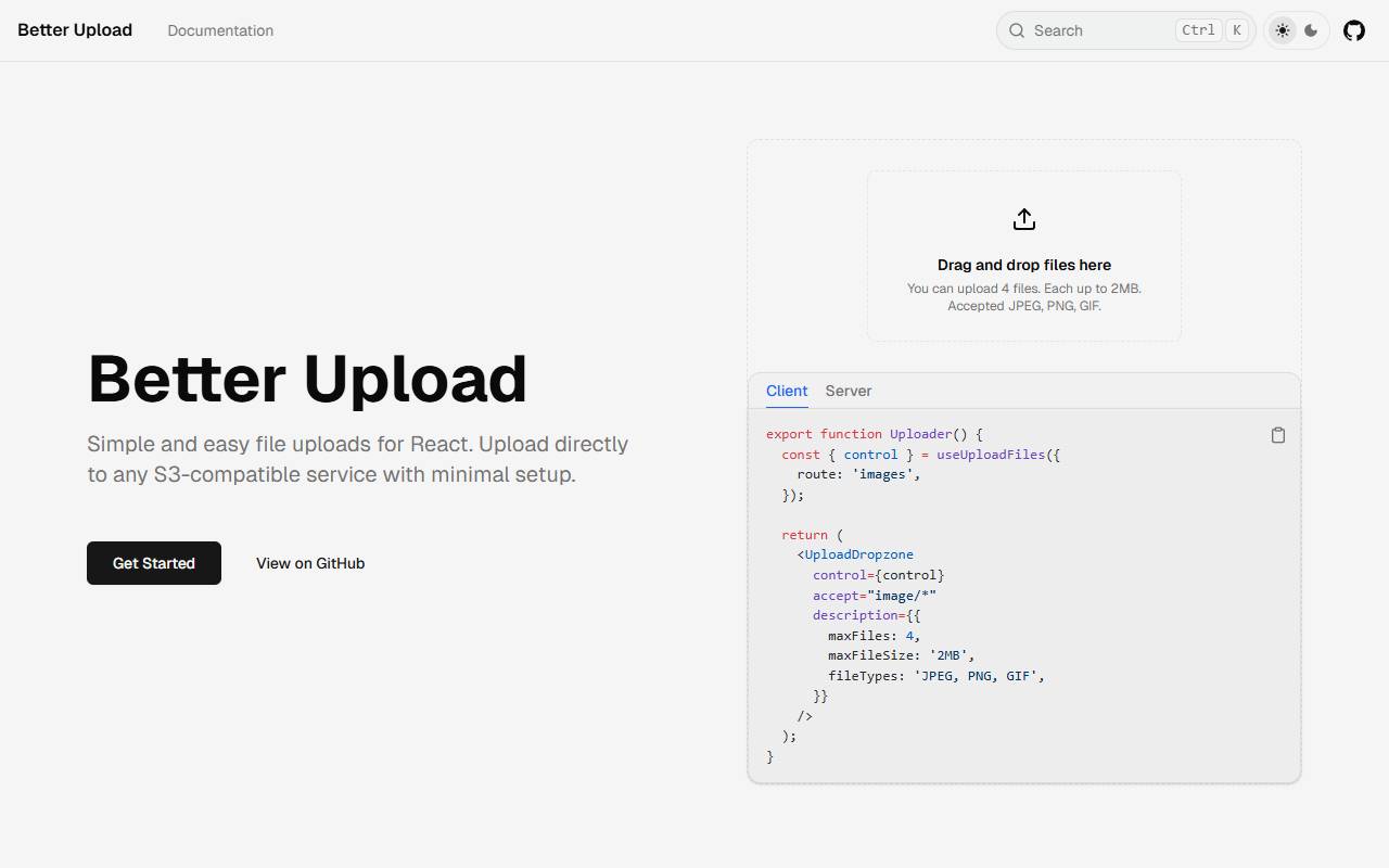better-upload homepage
