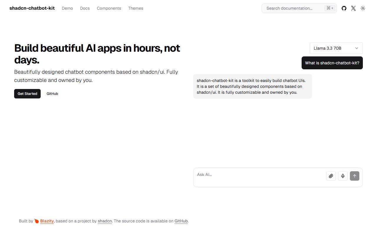 Shadcn Chatbot Kit homepage