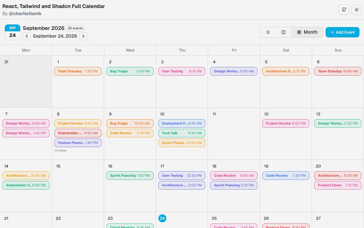 Calendar homepage