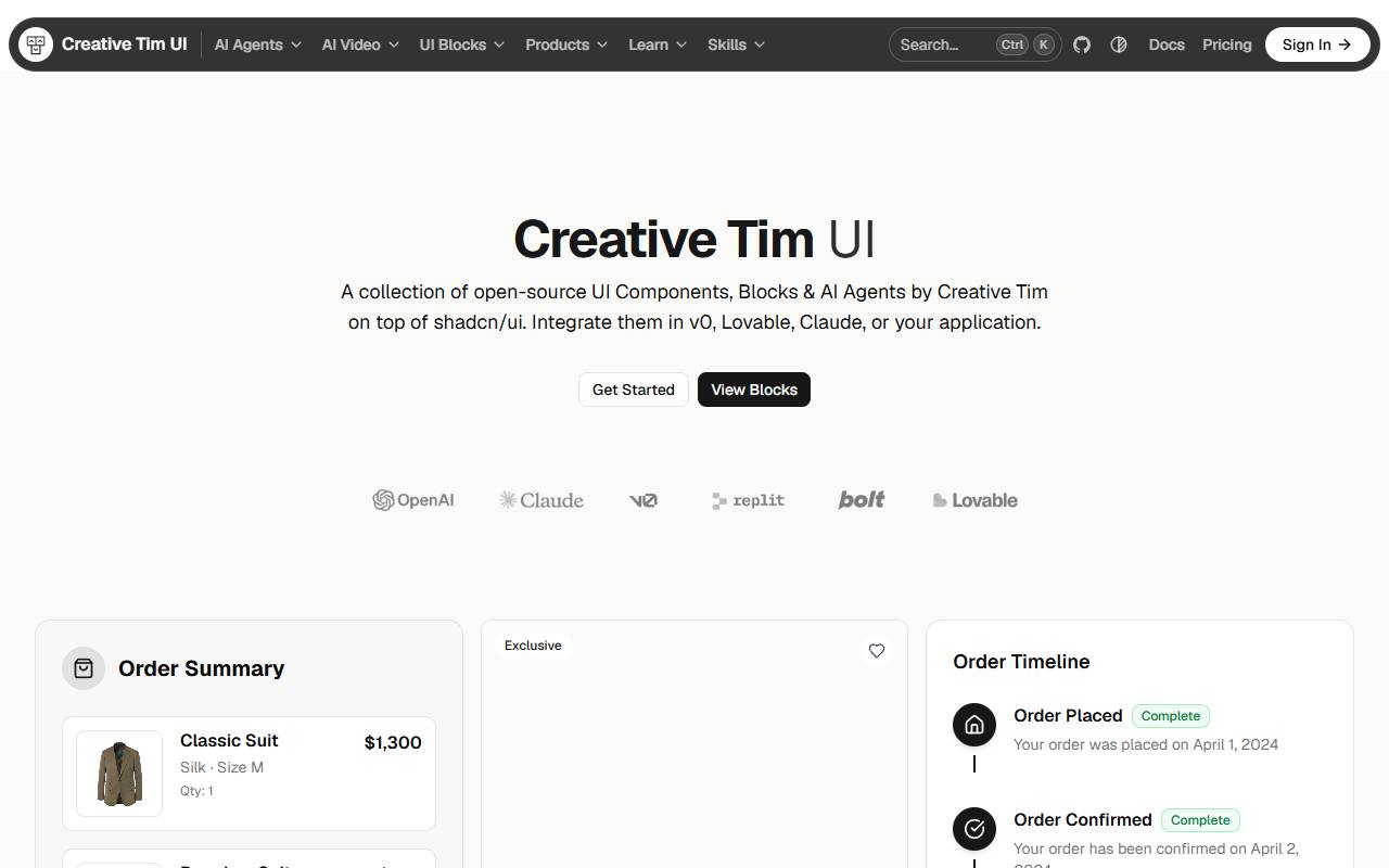 Creative Tim UI homepage