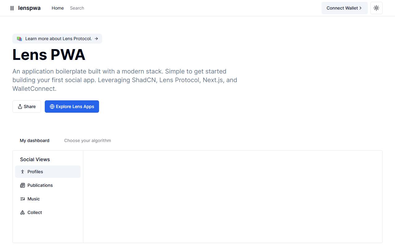 Lens Pwa homepage