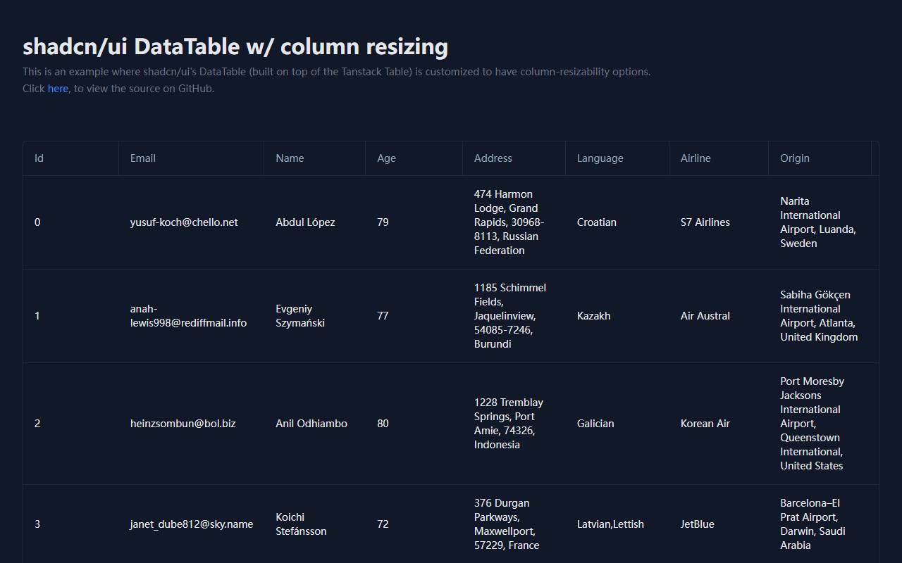 Shadcn Data Table Resize Columns homepage