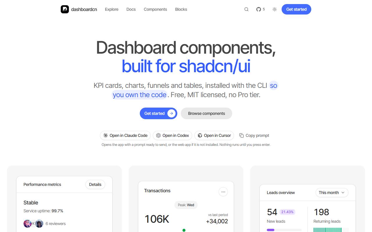 dashboardcn homepage