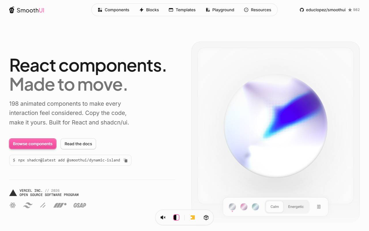 Smooth UI homepage