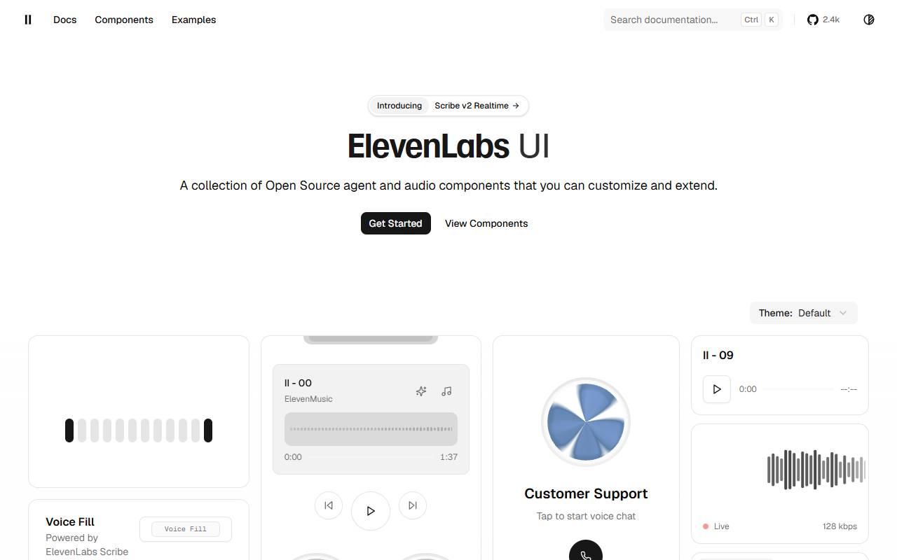 ElevenLabs UI homepage