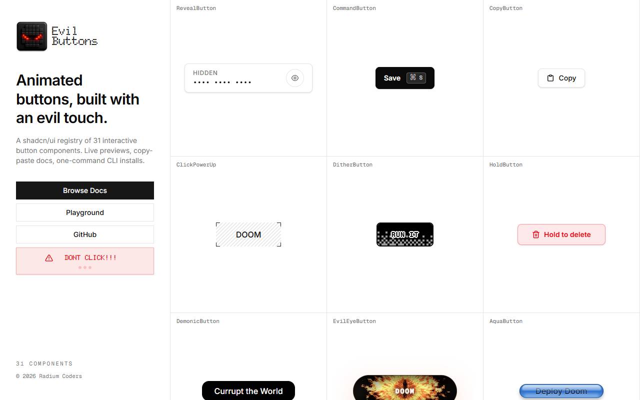 evilbuttons homepage