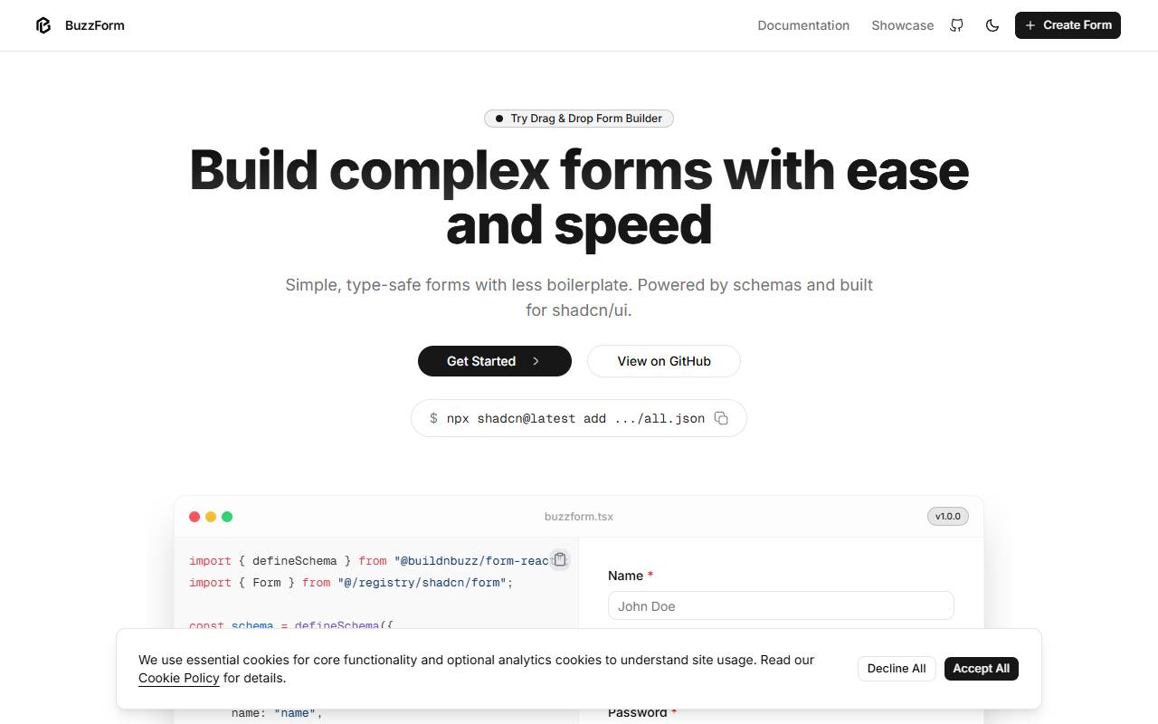 buzzform homepage