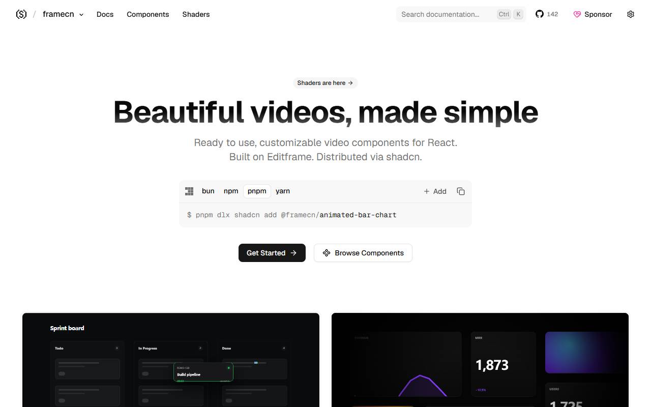 FrameCN homepage
