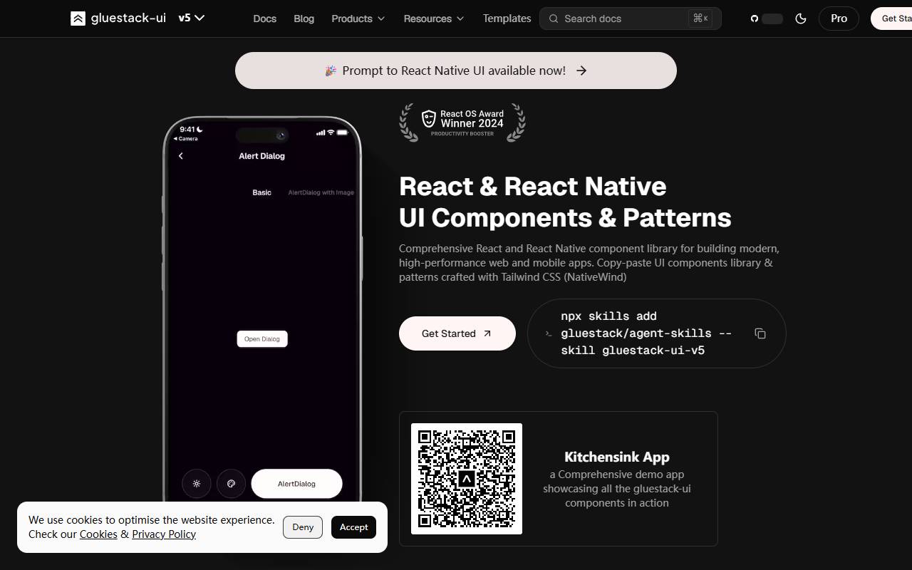 Gluestack UI homepage