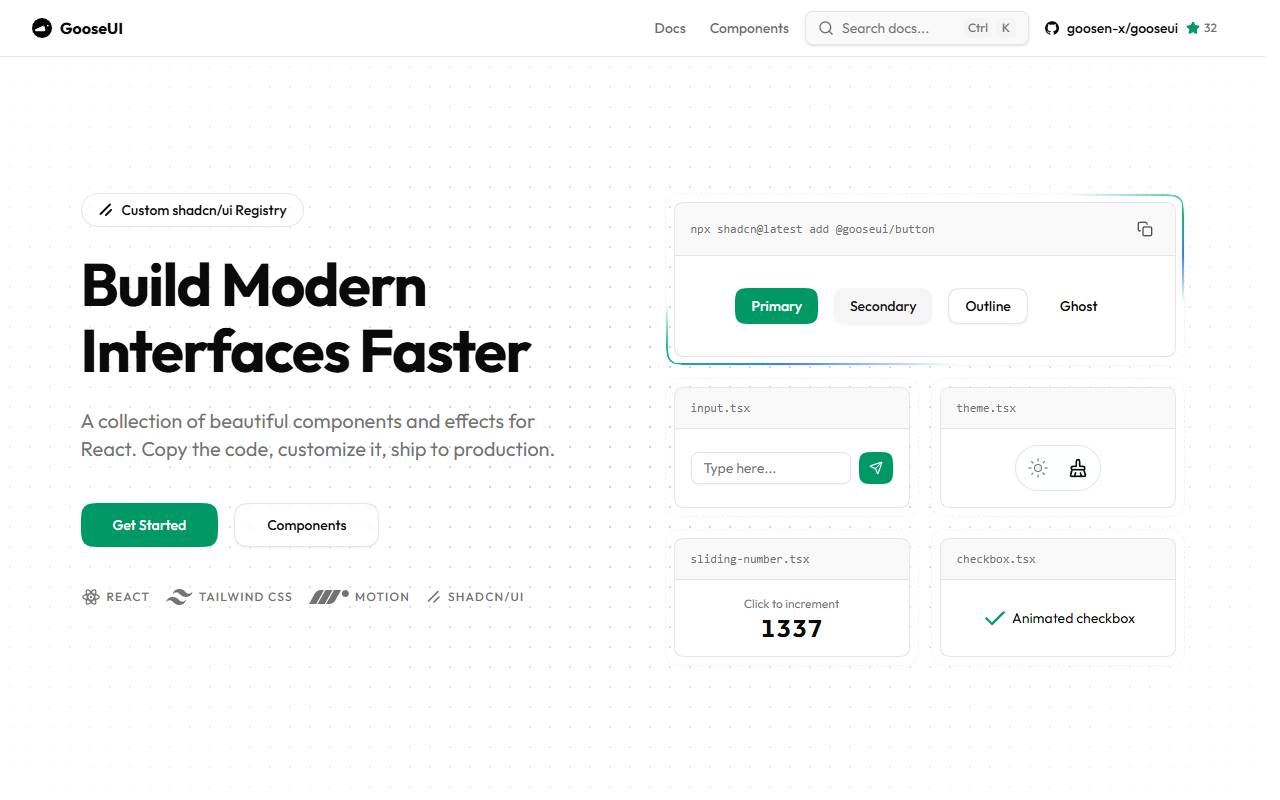 Goose UI homepage