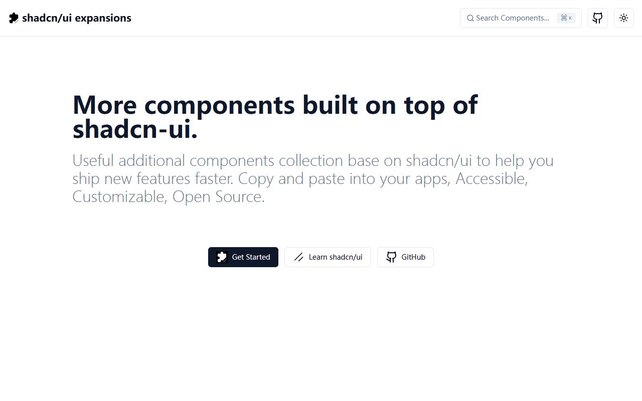 Shadcn UI Expansions homepage