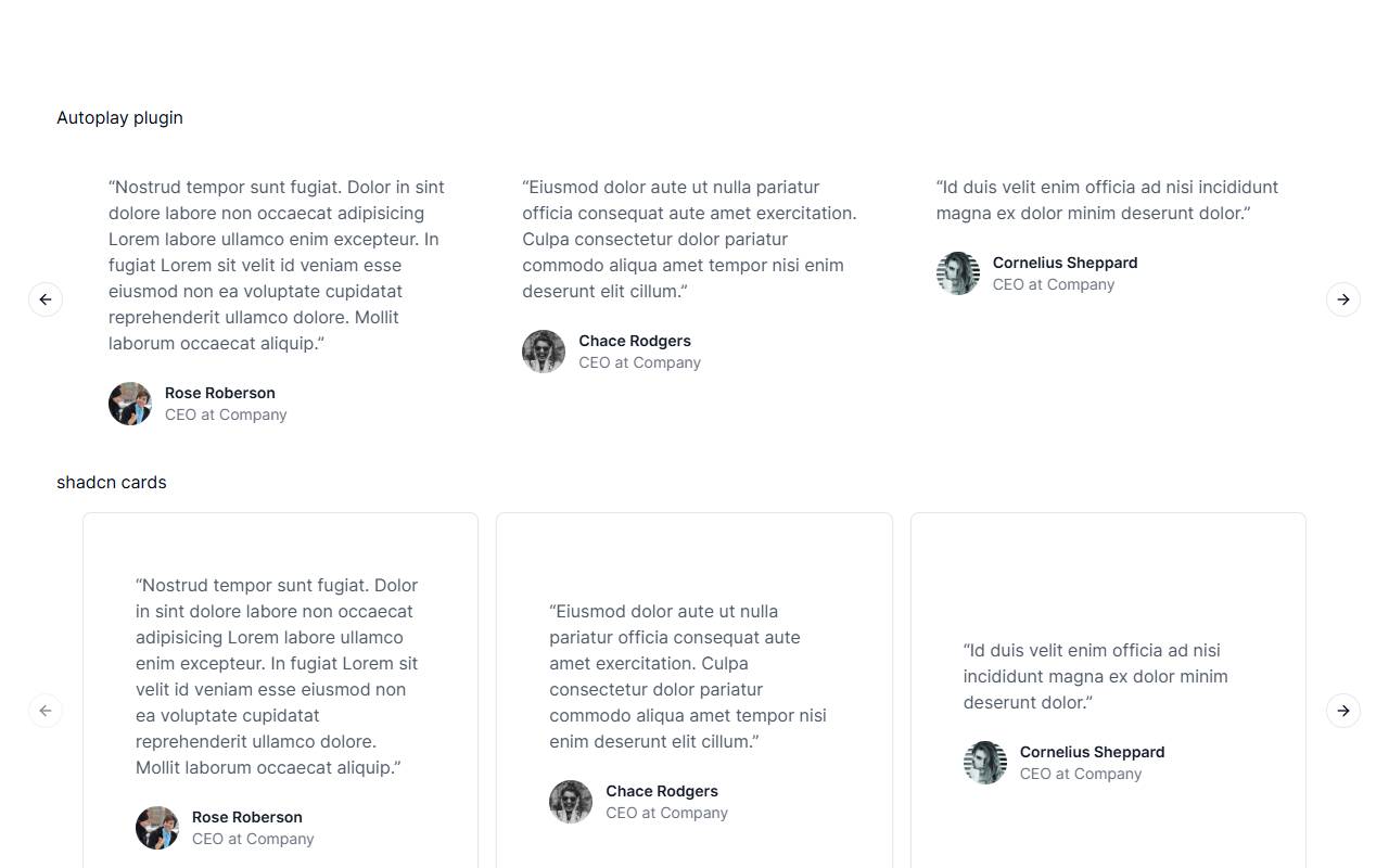 Shadcn Carousel Testimonials homepage