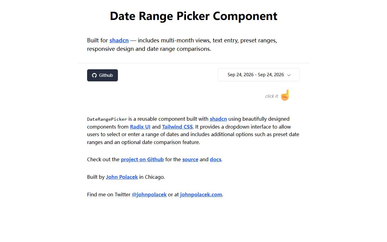Date Range Picker For Shadcn homepage
