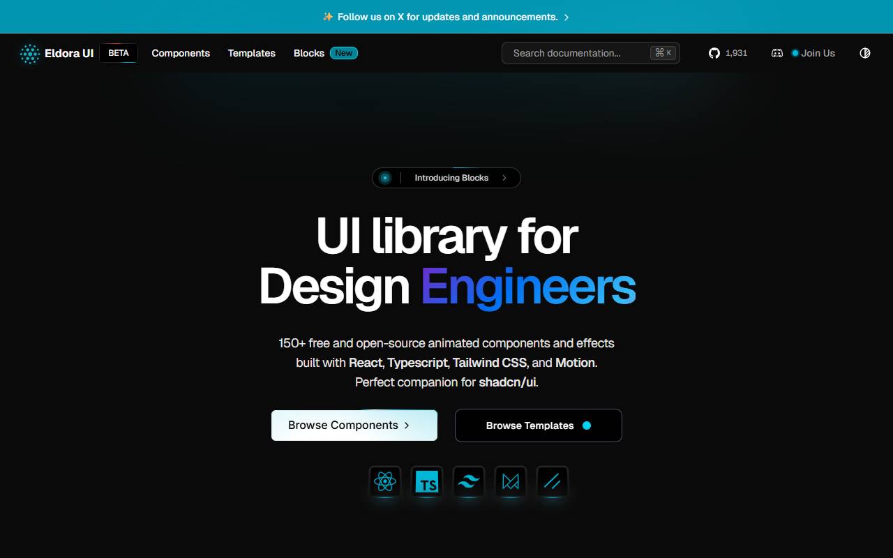 Eldora UI homepage