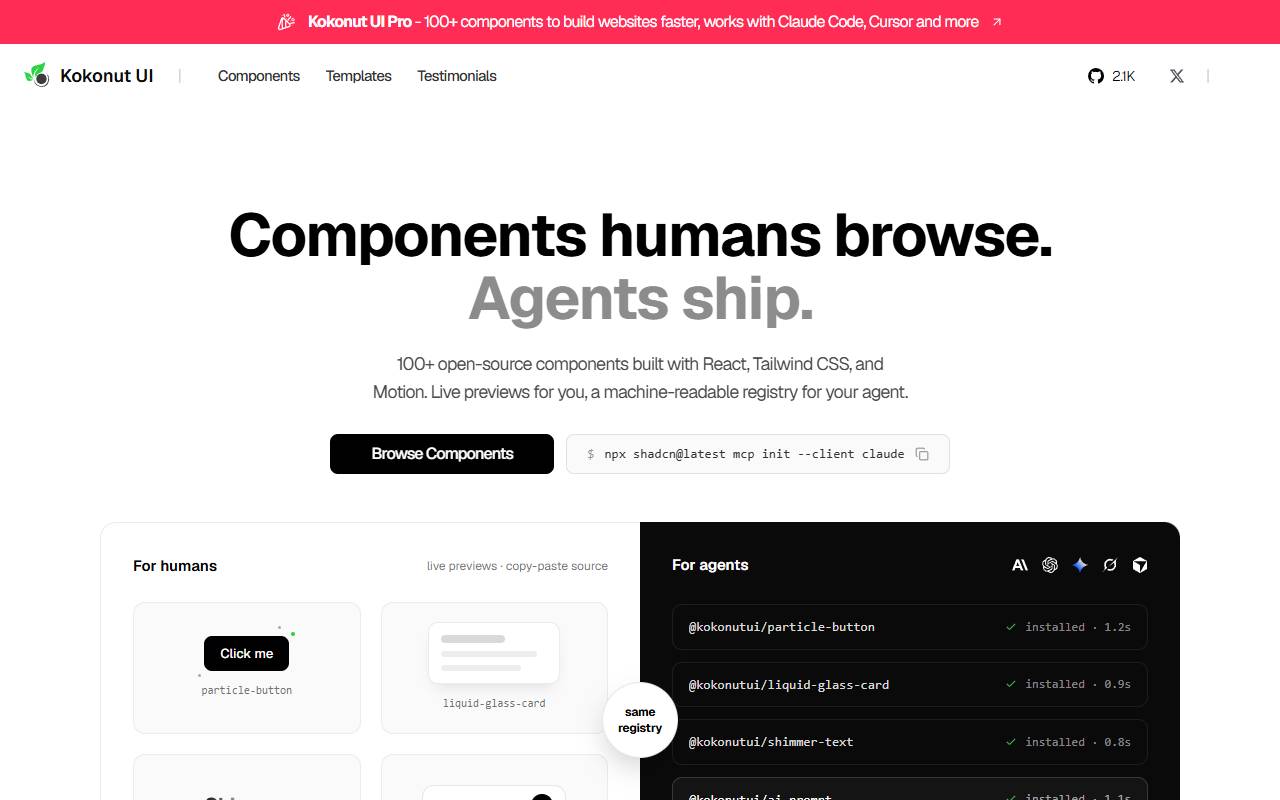Kokonut UI homepage