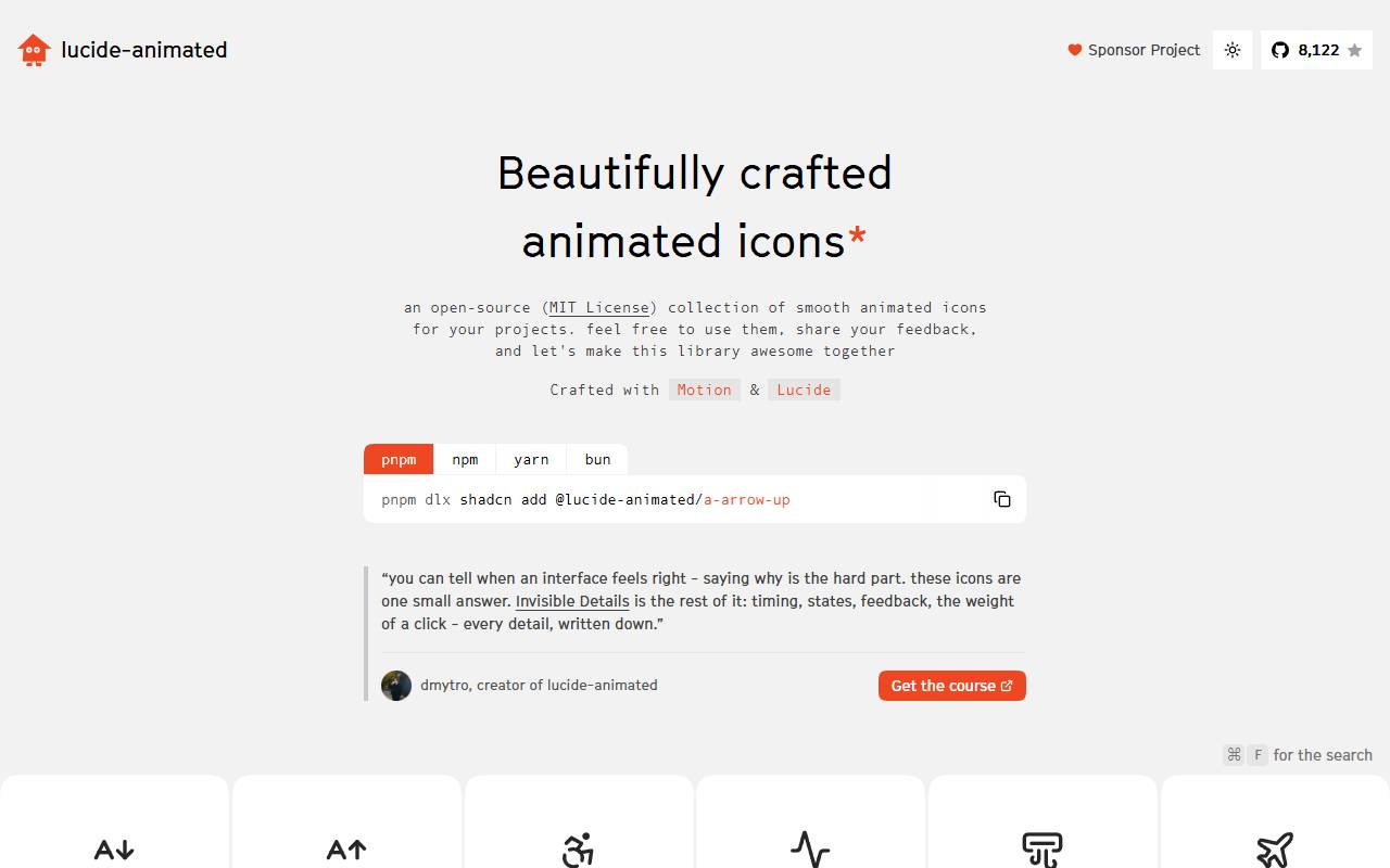lucide-animated homepage