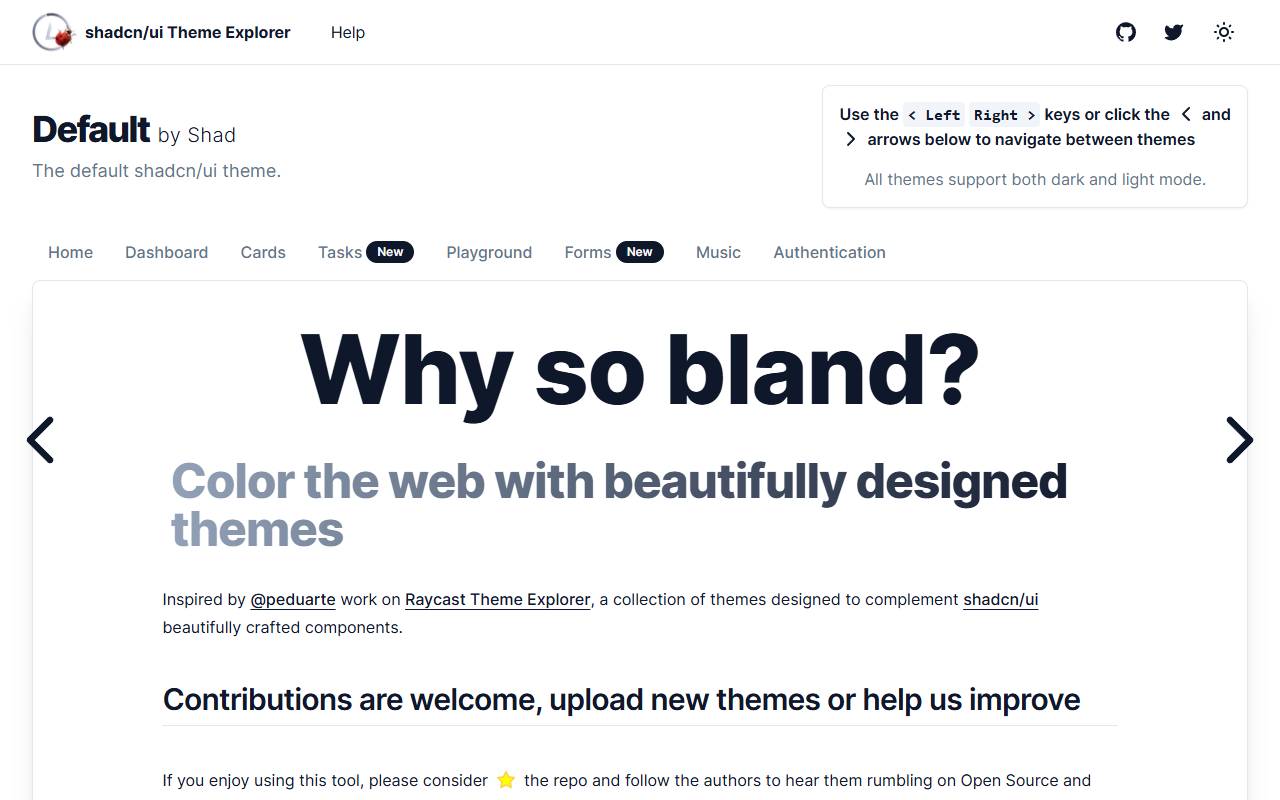 Shadcn UI Theme Explorer homepage