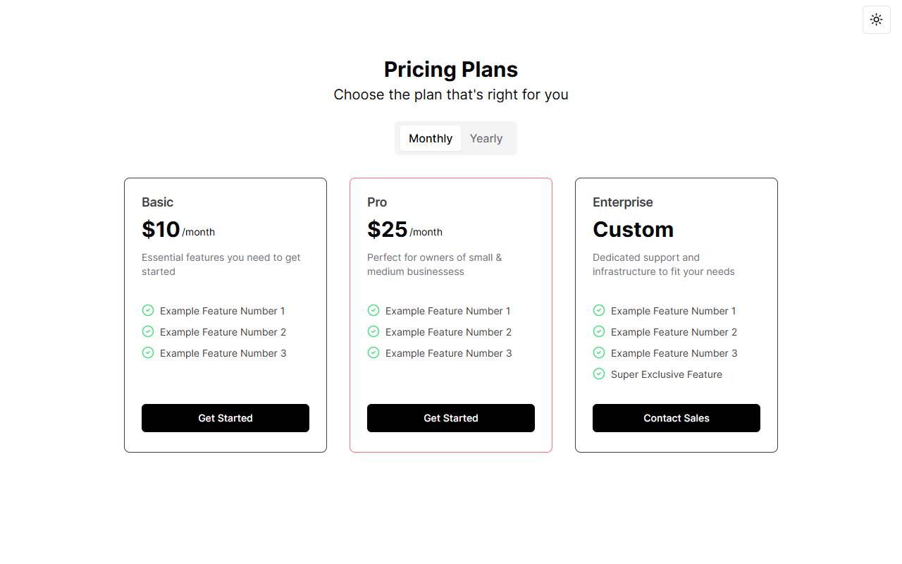 Pricing Page Shadcn homepage