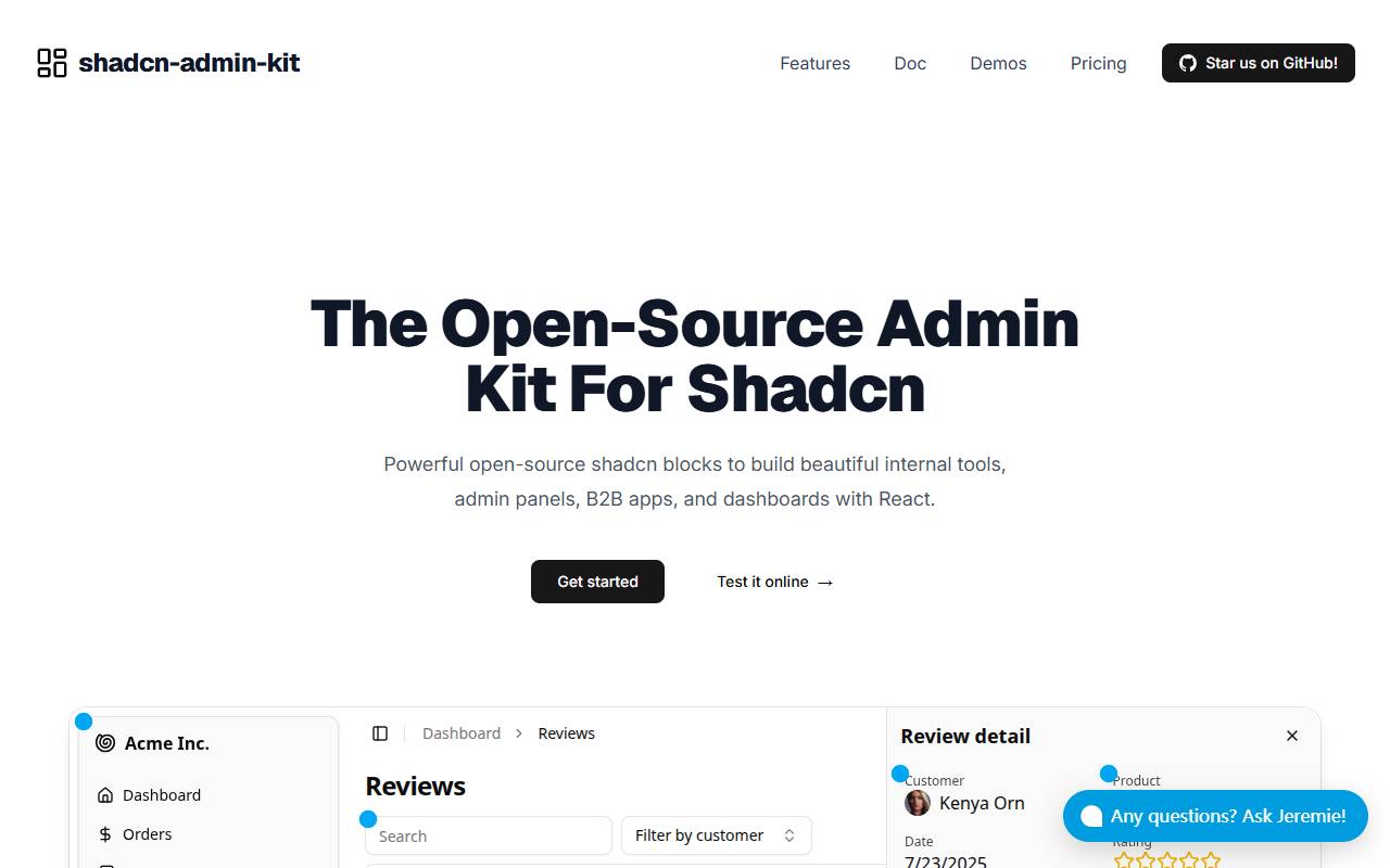 Shadcn Admin Kit homepage