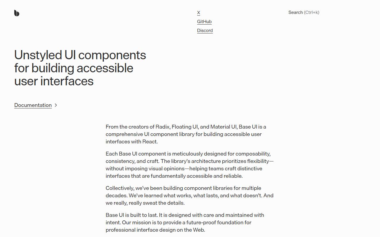Base UI homepage