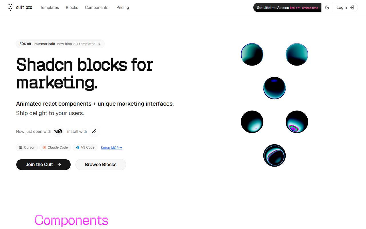 Cult UI homepage