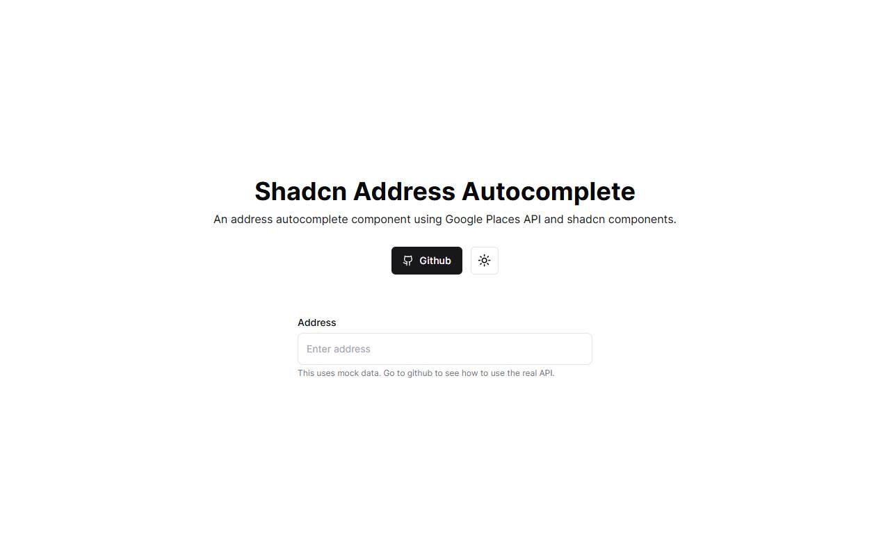Shadcn Address Autocomplete homepage