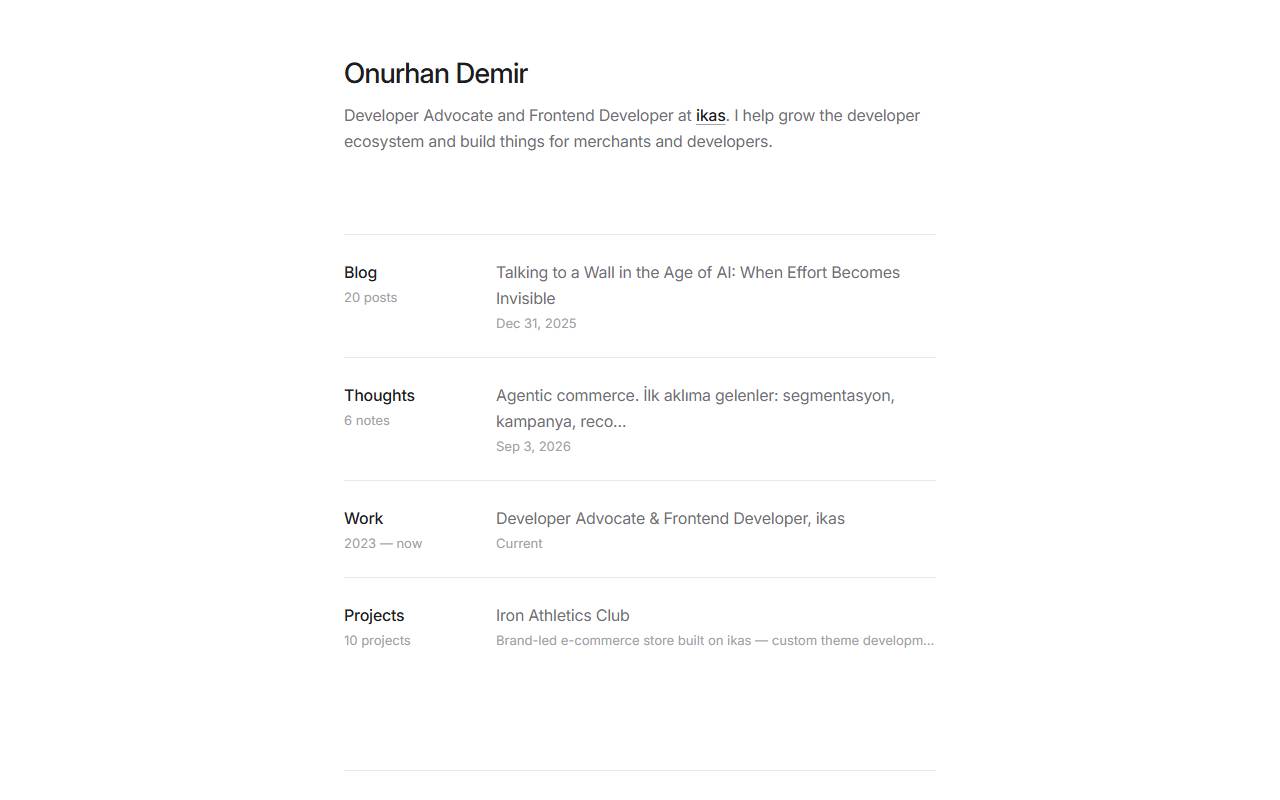 Onurhan Personal Site homepage