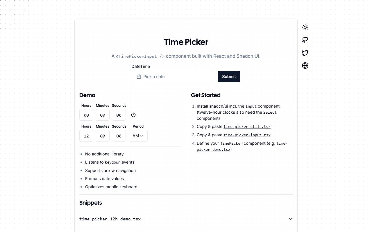 Time Picker homepage