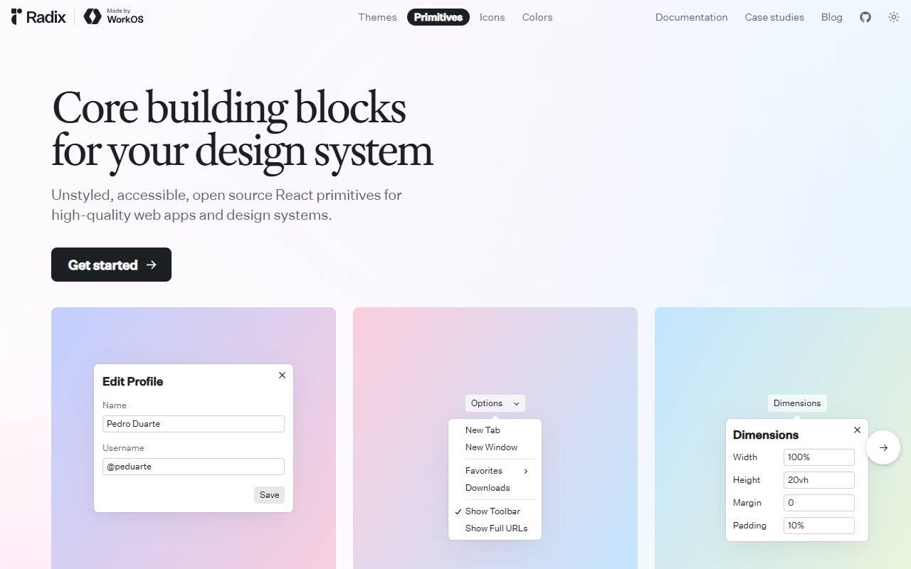 Radix UI homepage