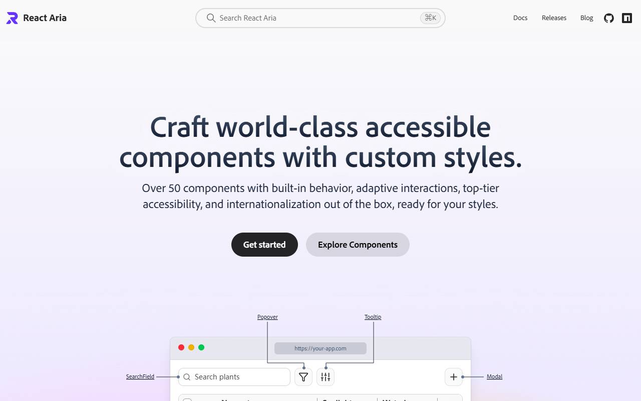 React Aria homepage