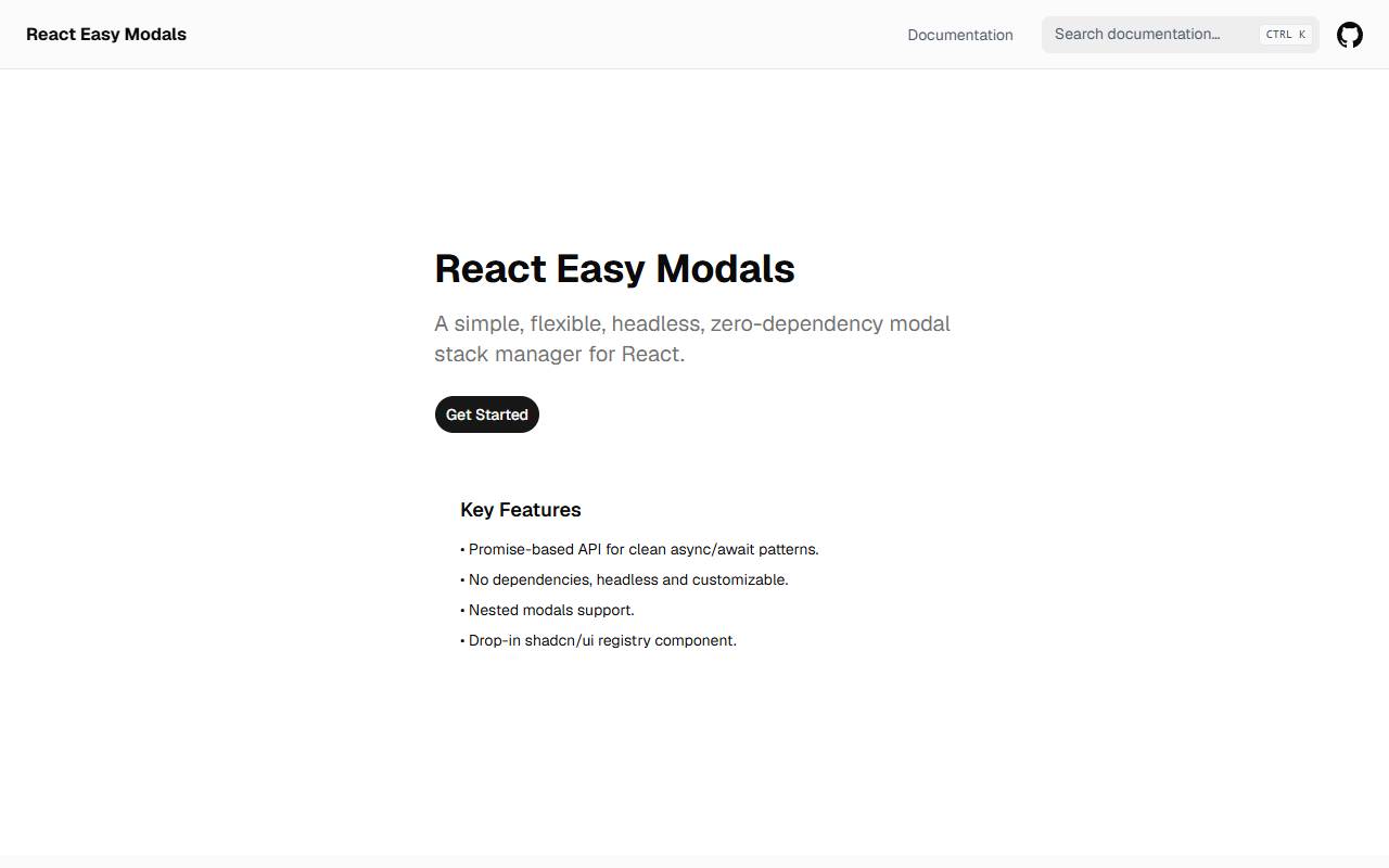 React Easy Modals homepage