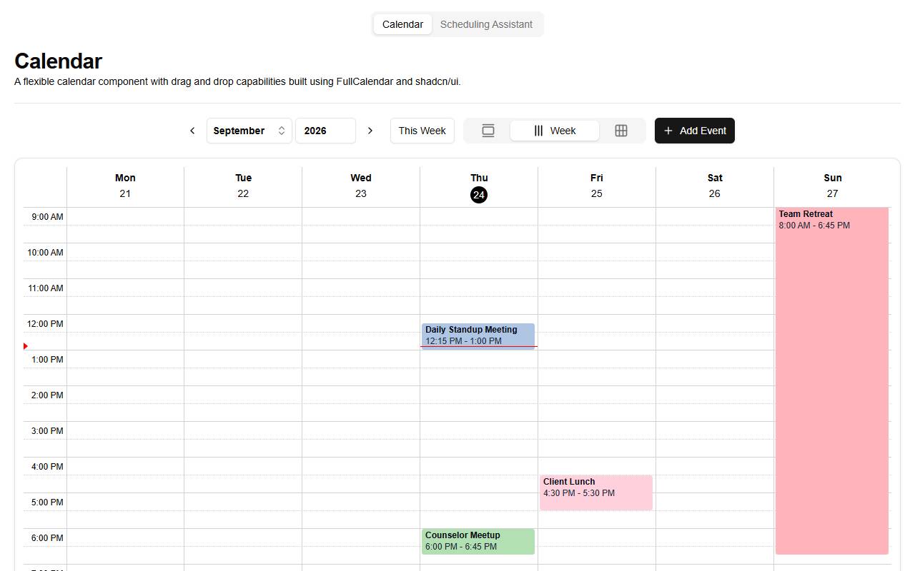 Shadcn UI Fullcalendar Example homepage