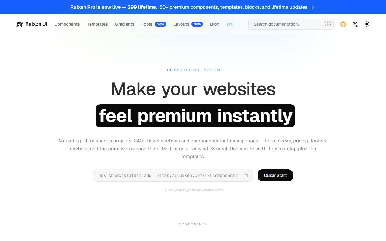 Ruixen UI homepage