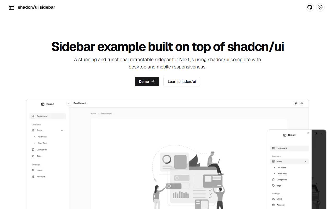 Shadcn UI Sidebar homepage