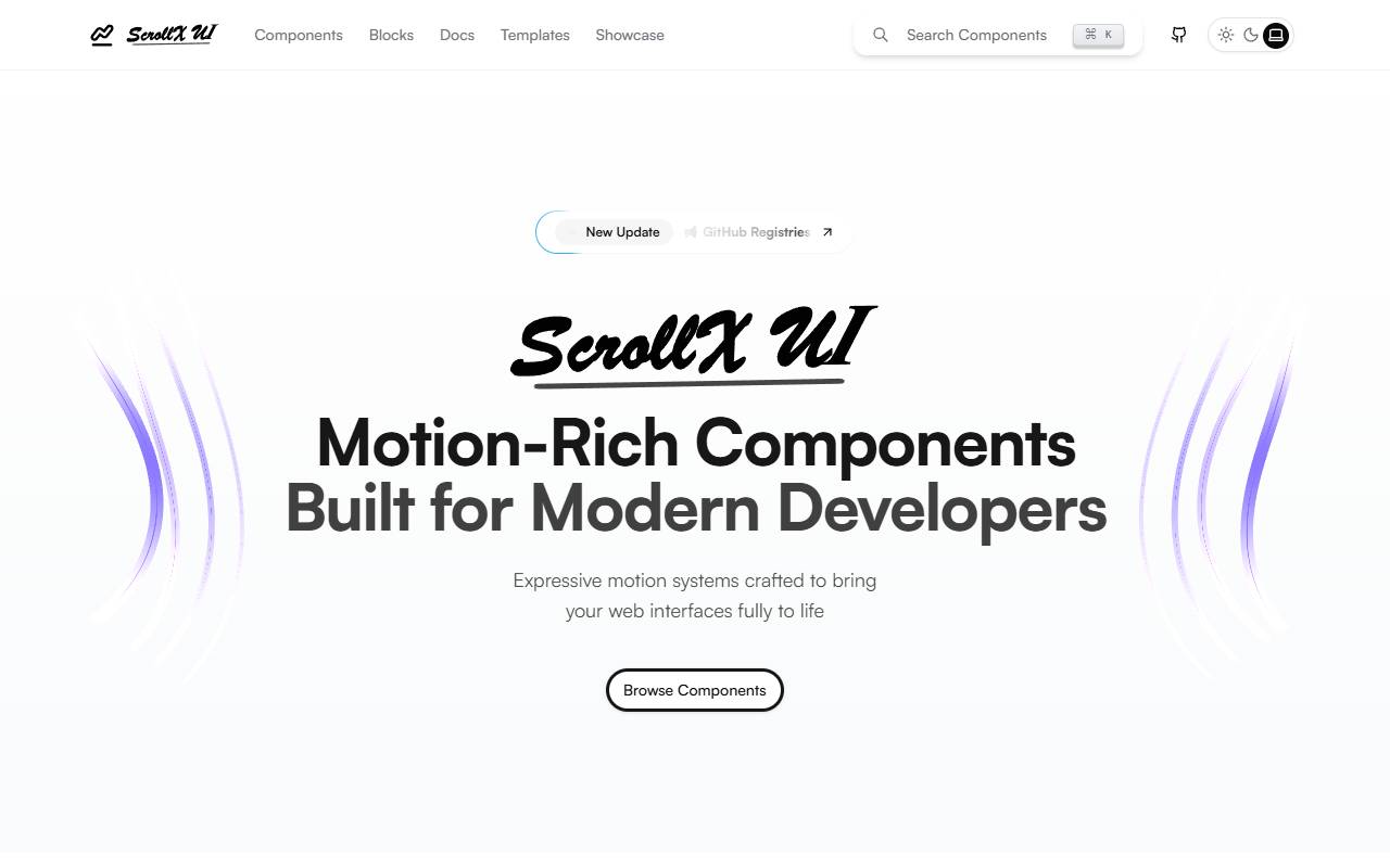 ScrollX UI homepage