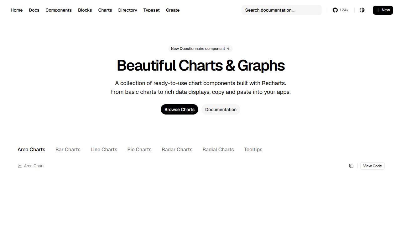 Shadcn UI Charts homepage