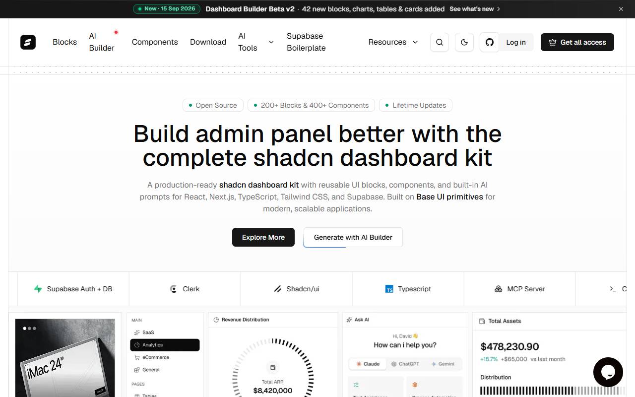shadcn-dashboard homepage