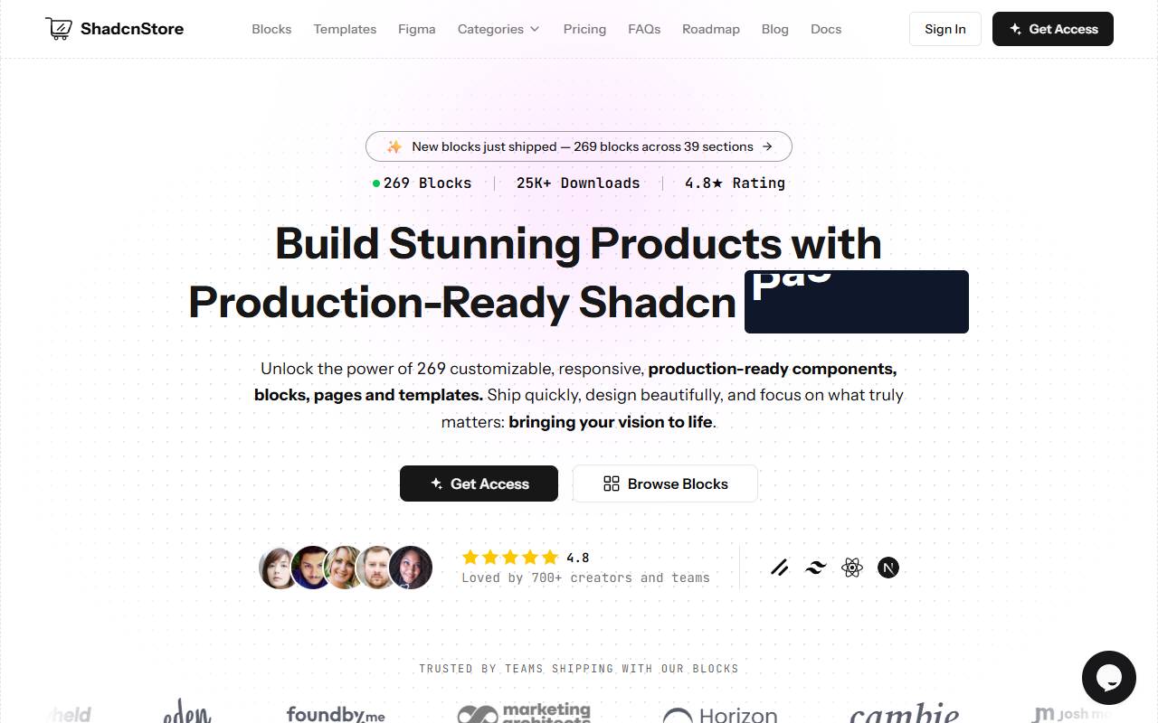 shadcnstore homepage