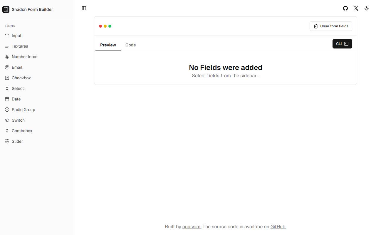 Shadcn UI Form Builder