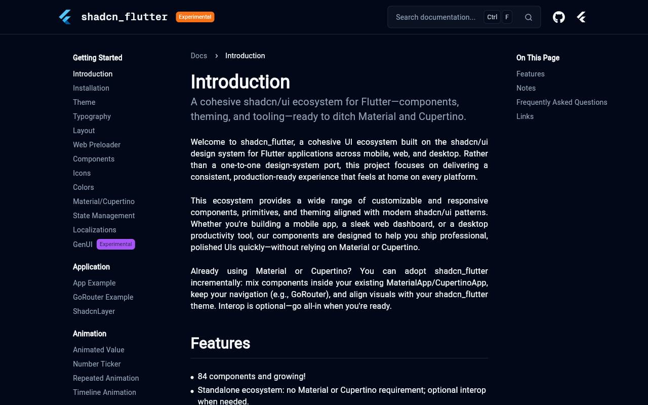 Shadcn Flutter homepage