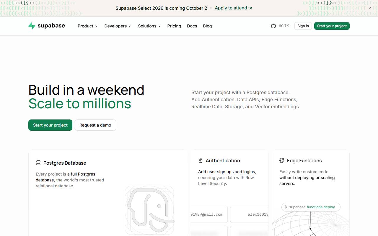 supabase homepage